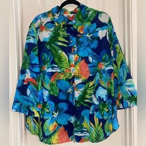 Allison Daley Blue and Green Floral Button Down Shirt